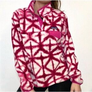 Patagonia Pink and White Tie-Dye Fleece Pullover